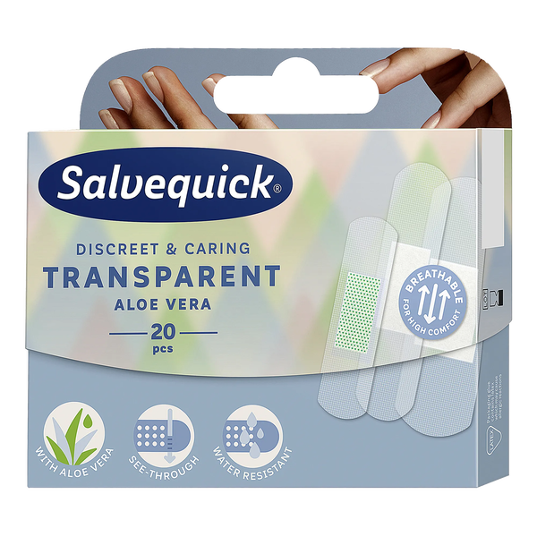Salvequick Transparent Aloe Vera, plastry transparentne z aloesem,  miks, 20 szt.