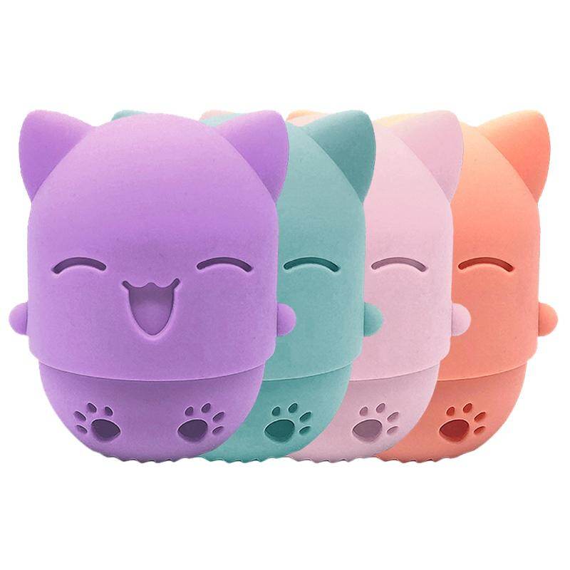 1 st bärbar kattunge skönhetspuderpuffhållare mjuk silikon svamp smink ägg torkfodral kosmetisk svamplåda