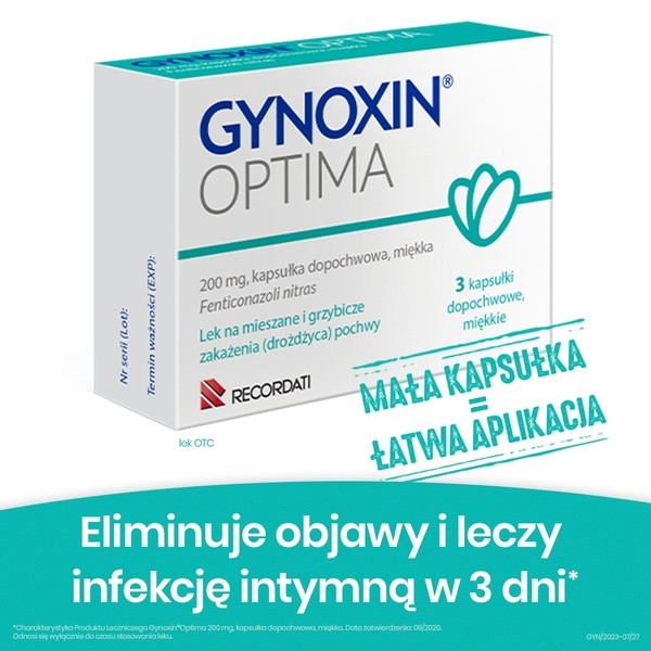 Gynoxin Optima, 200 mg, kapsułki dopochwowe, miękkie, 3 szt.