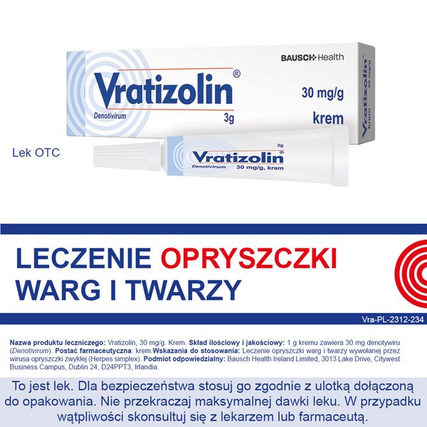 Vratizolin, 30 mg/g, krem, 3 g