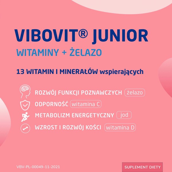 Vibovit Junior, tabletki do ssania o smaku owoców leśnych, od 4 lat, 30 szt.