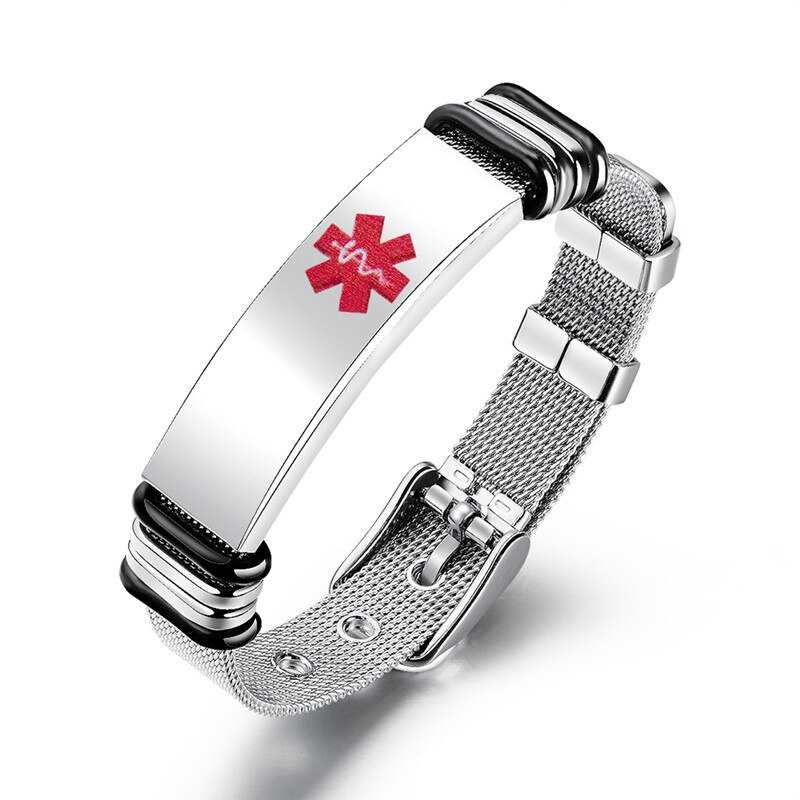 Modyle Medical Alert ID bransoletka dla kobiet mezczyzn ze stali nierdzewnej regulowany zegarek Band Emergency Jewelry
