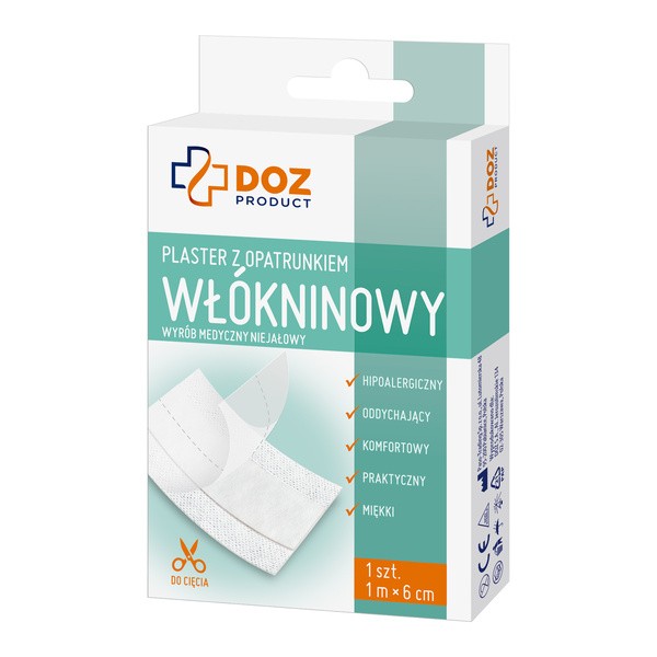 DOZ PRODUCT Plaster z opatrunkiem, włókninowy, 1 m x 6 cm, 1 szt.