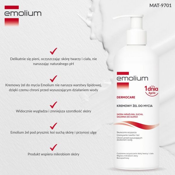 Emolium Dermocare, kremowy żel do mycia, 400 ml