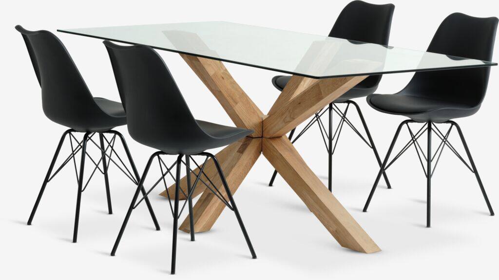 AGERBY KLARUP AGERBY L190 egetræsbord 4 KLARUP sort stol