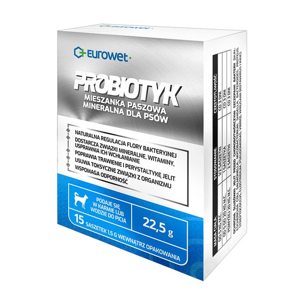 Eurowet Probiotyk, naturalna regulacja flory bakteryjnej dla psów, saszetki, 15 szt.
