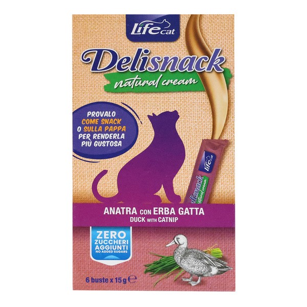 Life Cat Deli Snack Natural Cream Duck, kremowy przysmak z kaczką dla kotów, saszetki, 15 g x 6 szt.