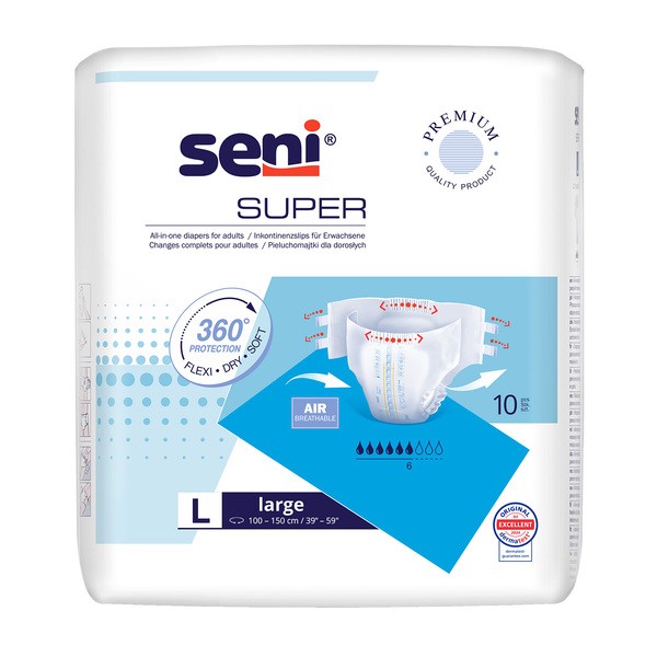 Seni Super, pieluchomajtki dla dorosłych, rozmiar L, 10 szt.