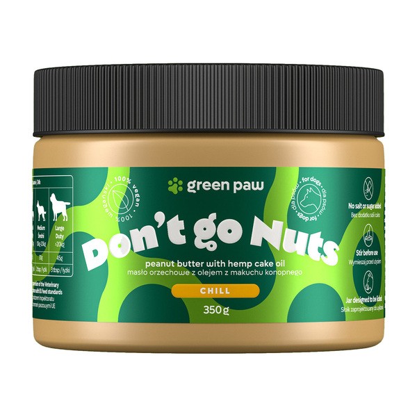 Green Paw Don't go Nuts, masło orzechowe z olejem z makuchu konopnego dla psów, 350 g
