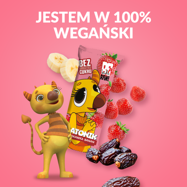 BeRaw! Kids, truskawka & banan, baton owocowy, 25 g
