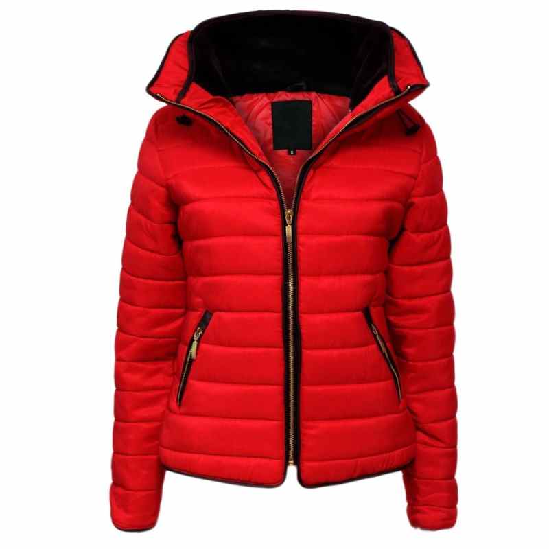 Womens 2021 Long Sleeve Down Jacket Ladies Slim Hooded Coat Solid Color Zipper Autumn Warm Cotton Parkas Manteau Femme