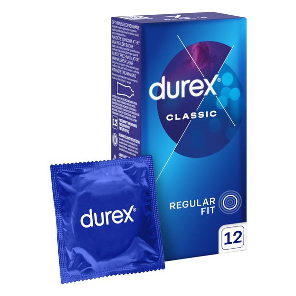 Durex Classic, prezerwatywy ze środkiem nawilżającym, 12 szt.