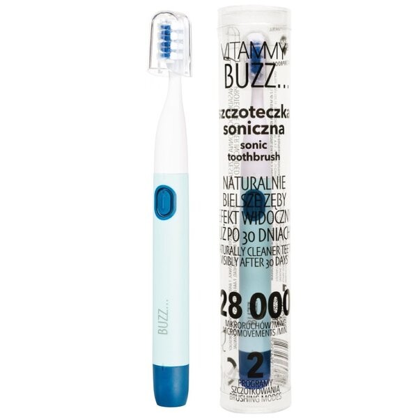 VITAMMY Buzz niebieski Uniwersalna szczoteczka soniczna z 28 000 mikroruchów, 2 programami szczotkowania