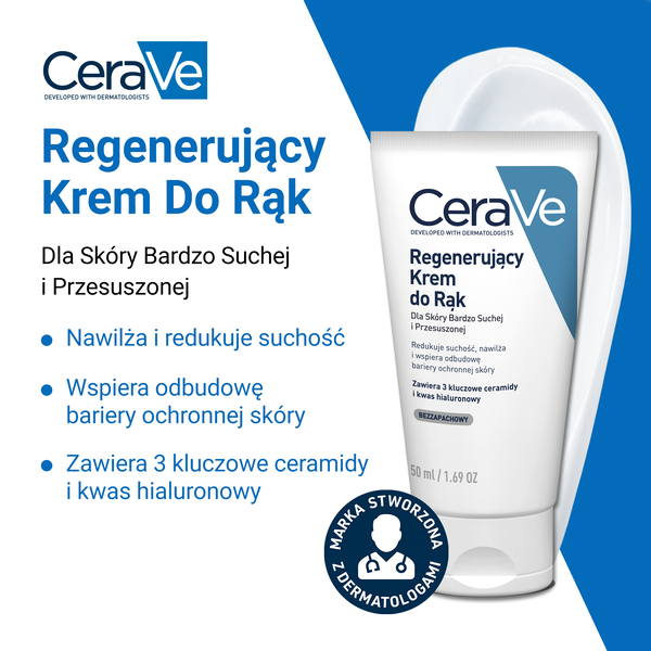 CeraVe, regenerujący krem do rąk z ceramidami do skóry suchej i bardzo suchej, 50 ml