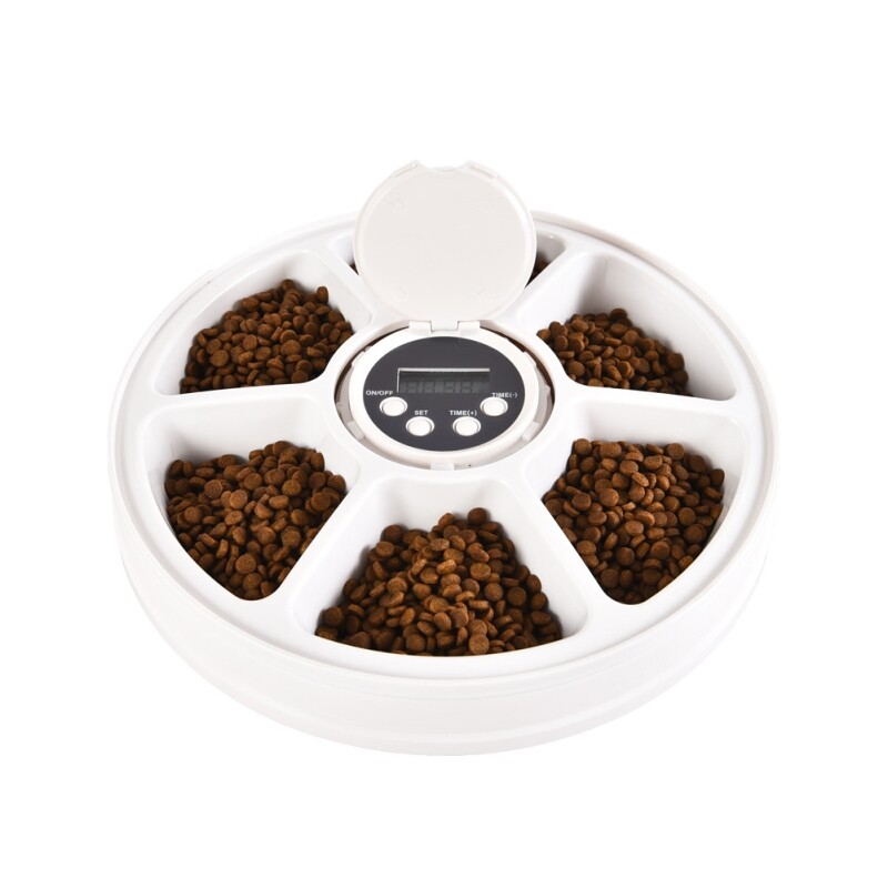 Automatic Pet Bowl Six Grids Smart Timing Dog Food Feeder Quantitative Pet Round Timing Feeder Cat Dog Electric Food Dispenser