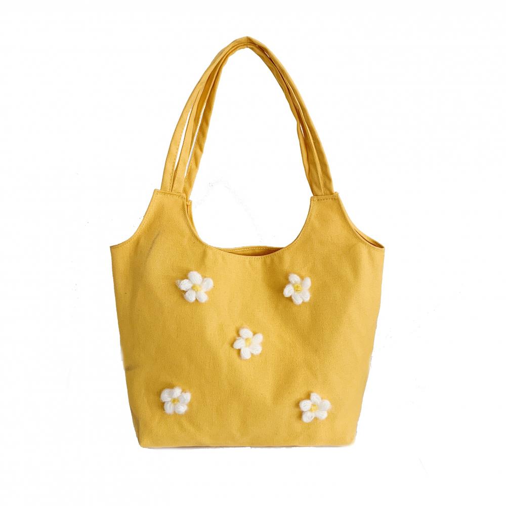 Stor kapasitet lerretsposer i tøy, gjenbrukbar handlepose for kvinner, strandblomsttrykt veske, daglig bruk, jenteveske