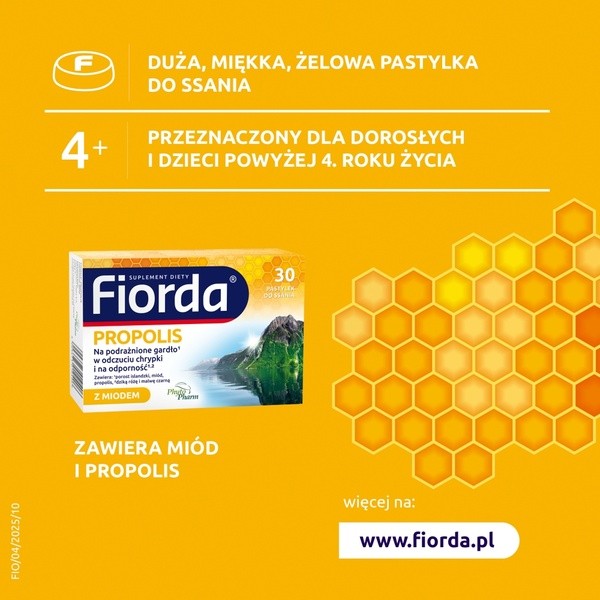 Fiorda Propolis, pastylki do ssania, smak miodu i propolisu, 30 szt.