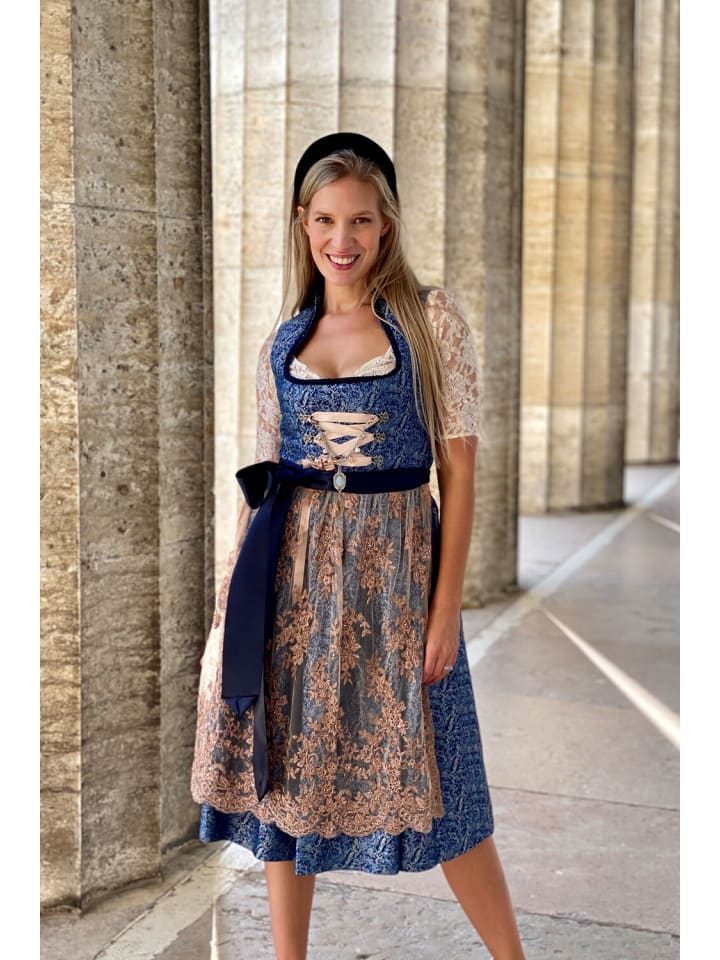 Edelnice Midi Dirndl 2-teilig Stehkragen Estelle in blau günstig kaufen