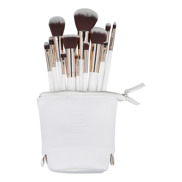 Ilu Basic, Zestaw 12 pędzli do makijażu + etui, biały