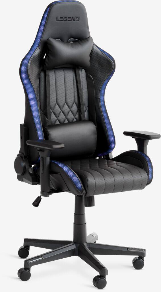 RANUM RANUM Gamingstol med LED'er, Imiteret Læder, Sort/Sort