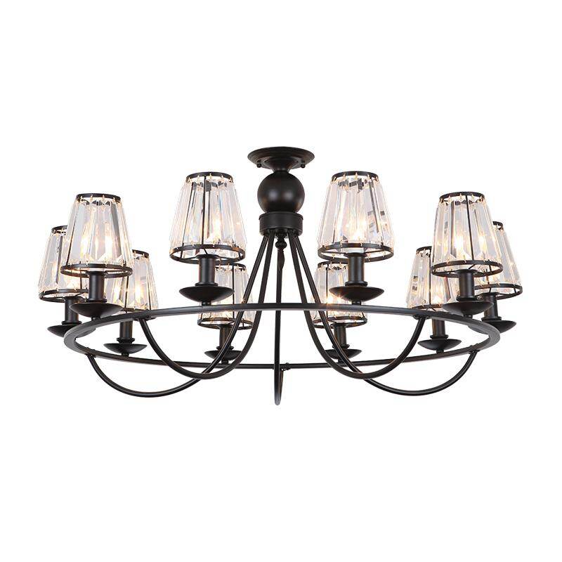 Lustre LED noir nordique Art Déco suspendu pour salon, hôtel, loft, chambre à coucher, lustre en cristal