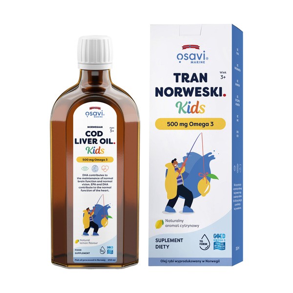 Osavi Tran Norweski Kids 500 mg Omega 3, cytrynowy, olej, 250 ml