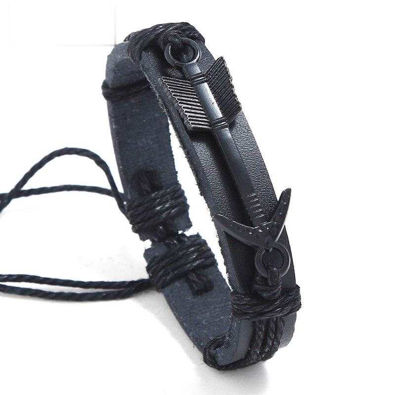 Punkowa skorzana bransoletka meska urok czarny brazowy kolor pleciona bransoletka Vintage czarna strzalka regulowana bransoletka Pulseras Hombre prezent