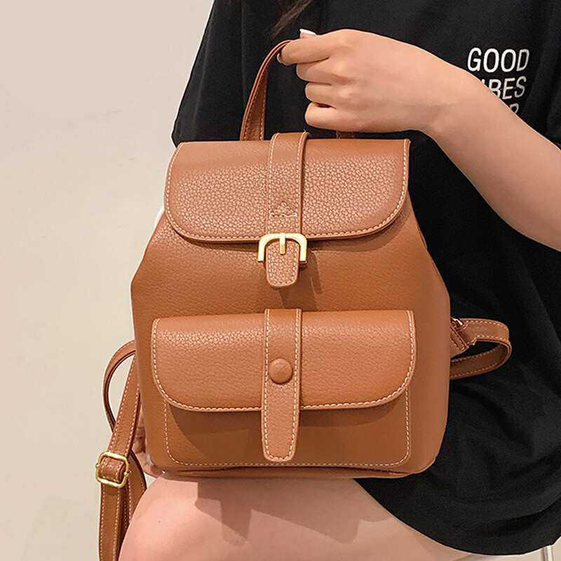 Sac à dos tendance femme 2021, sac d'école uni pour adolescente, en cuir, petit sac à dos de voyage portable Mochila Mujer X412H