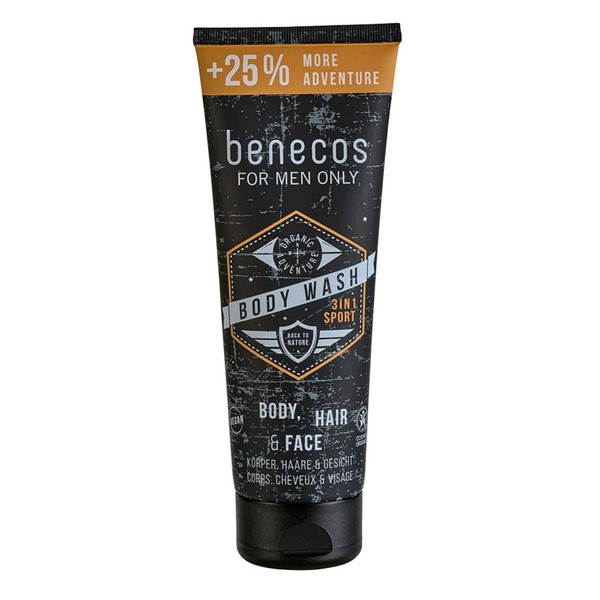 Benecos For Men Only, naturalny żel 3w1 Sport do mycia ciała, twarzy i włosów, 250 ml