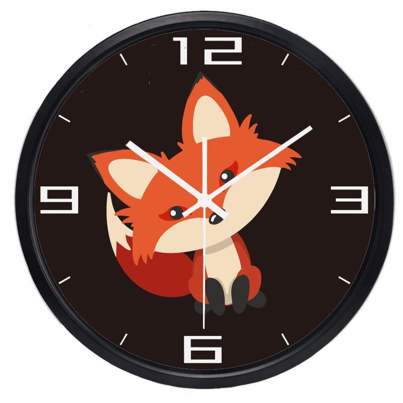 Schattige vos cartoon, populaire familie- en kinderwandklok in meerdere kleuren, gepersonaliseerde, hoogwaardige klok