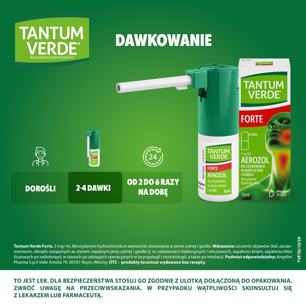 Tantum Verde Forte, 3 mg/ml, aerozol do stosowania w jamie ustnej i gardle, 15 ml