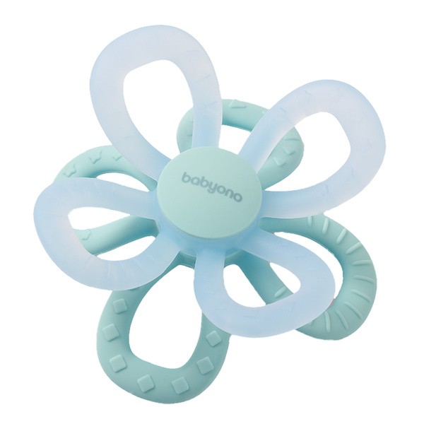 BabyOno, gryzak silikonowy Flower, niebieski, 1 szt.