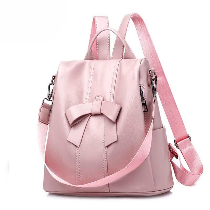 Damesekker for tenåringsjenter PU-ryggsekk Damesløyfedesignerskolesekk for studenter Reiseveske Mochila