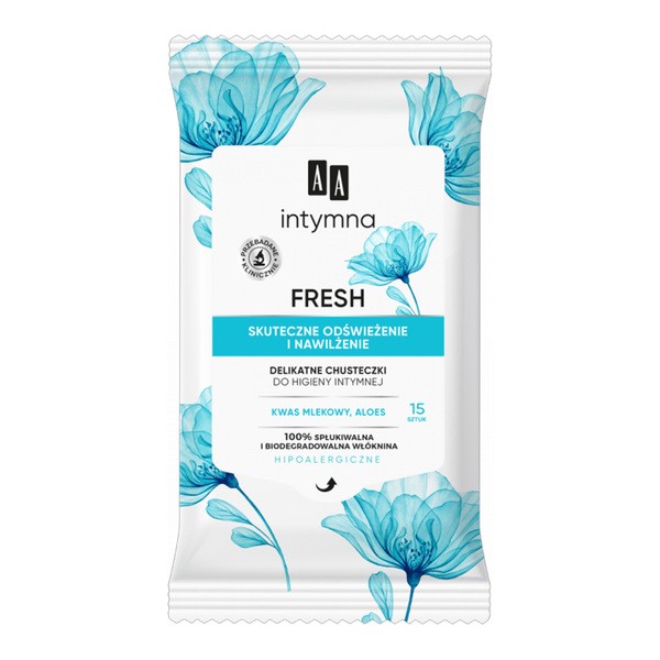 AA Intymna Fresh, delikatne chusteczki do higieny intymnej, 15 szt.
