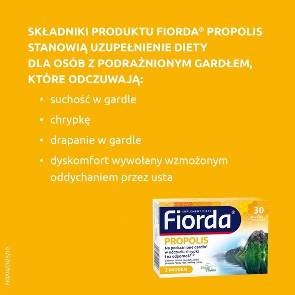 Fiorda Propolis, pastylki do ssania, smak miodu i propolisu, 30 szt.