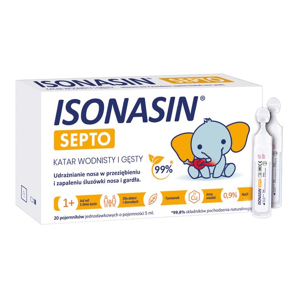 Isonasin Septo, roztwór do płukania nosa, 5 ml x 20 ampułek