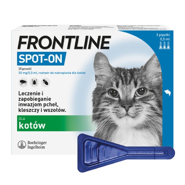 Frontline Spot-on Kot, ochrona przeciw pchłom i kleszczom, krople w pipetach, 0,5 ml x 3 szt.