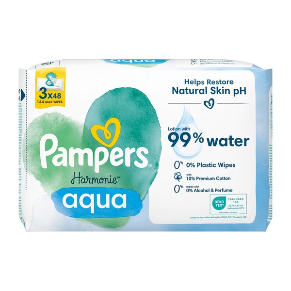 Pampers Harmonie Aqua, chusteczki nawilżane, 3 x 48 szt.