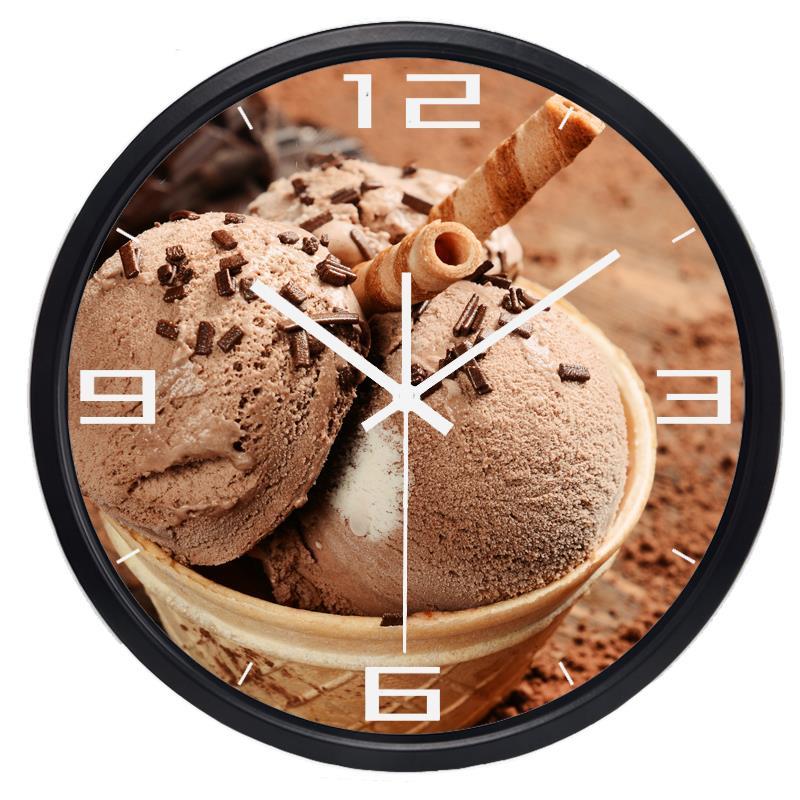 Zoete chocolade-ijs wandklok, woondecoratie, stille kookkamer, dessertwinkel, decoratieklok