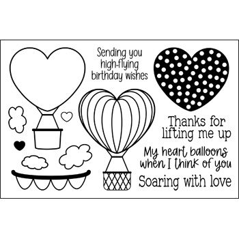 Heart Hot Air Balloons Clear Stamp Set 13 Stamps