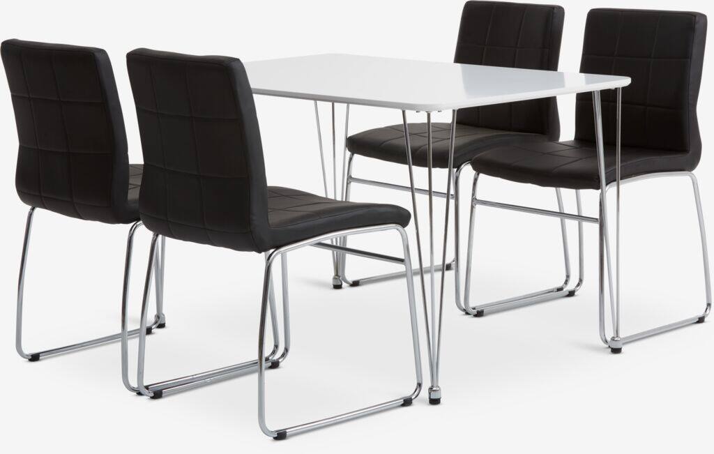 BANNERUP HAMMEL BANNERUP L120 hvidt bord 4 stole HAMMEL sort/krom