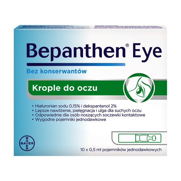 Bepanthen Eye, krople do oczu, pojemniki jednodawkowe, 0,5 ml, 10 szt.