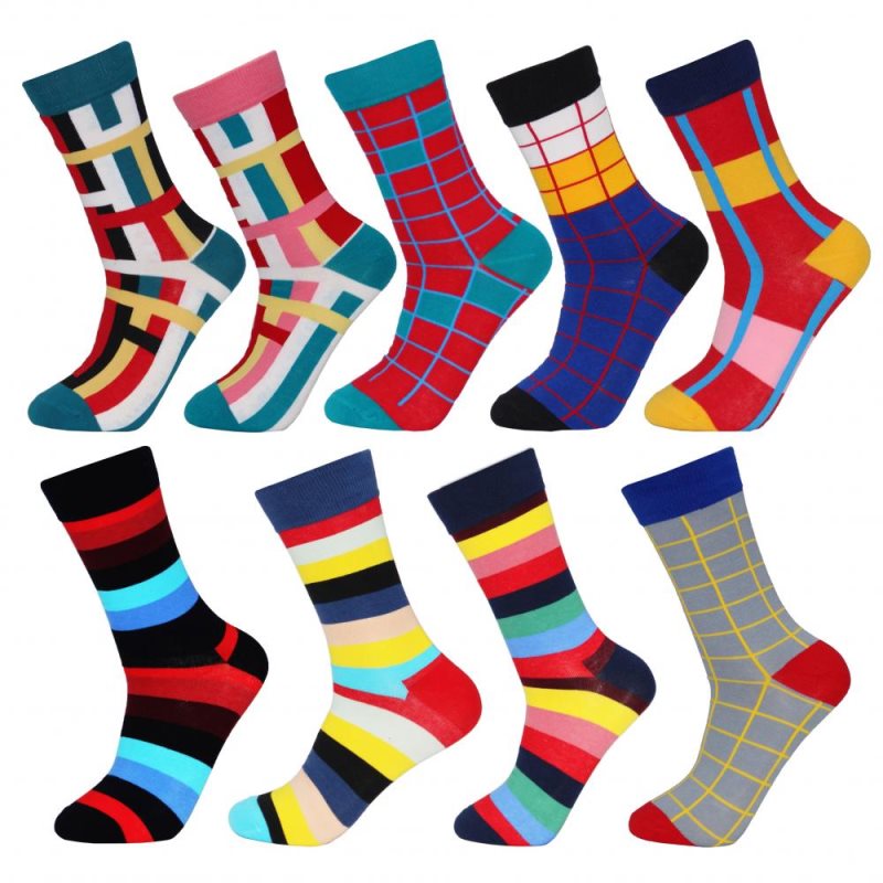 2019 Męskie czesane bawełniane wysokiej jakości skarpetki ślubne w cukierkowym kolorze, wygodne, zabawne i wesołe, geometryczne, streetwearowe
