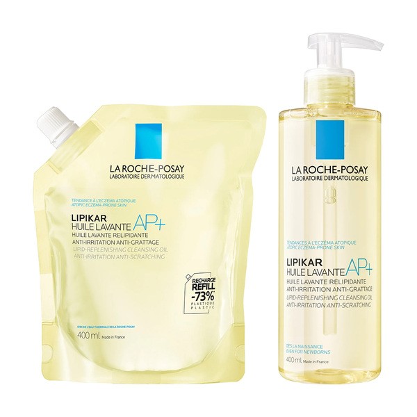 Zestaw La Roche-Posay Lipikar Oil AP+, olejek myjący AP+ uzupełniający poziom lipidów, 400 ml + opakowanie uzupełniające refill, 400 ml