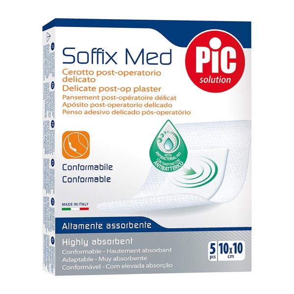 PiC Soffix Med, antybakteryjne plastry pooperacyjne 10 cm x 10 cm, 5 szt.