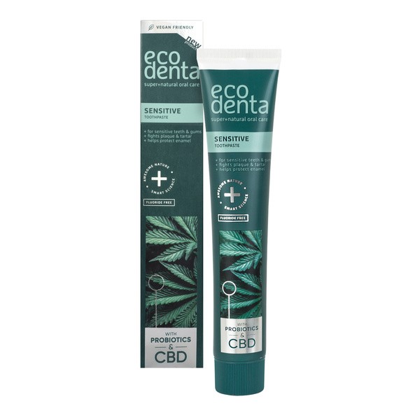 Ecodenta Sensitive, pasta do zębów z CBD i probiotykami, bez fluoru, 100 ml