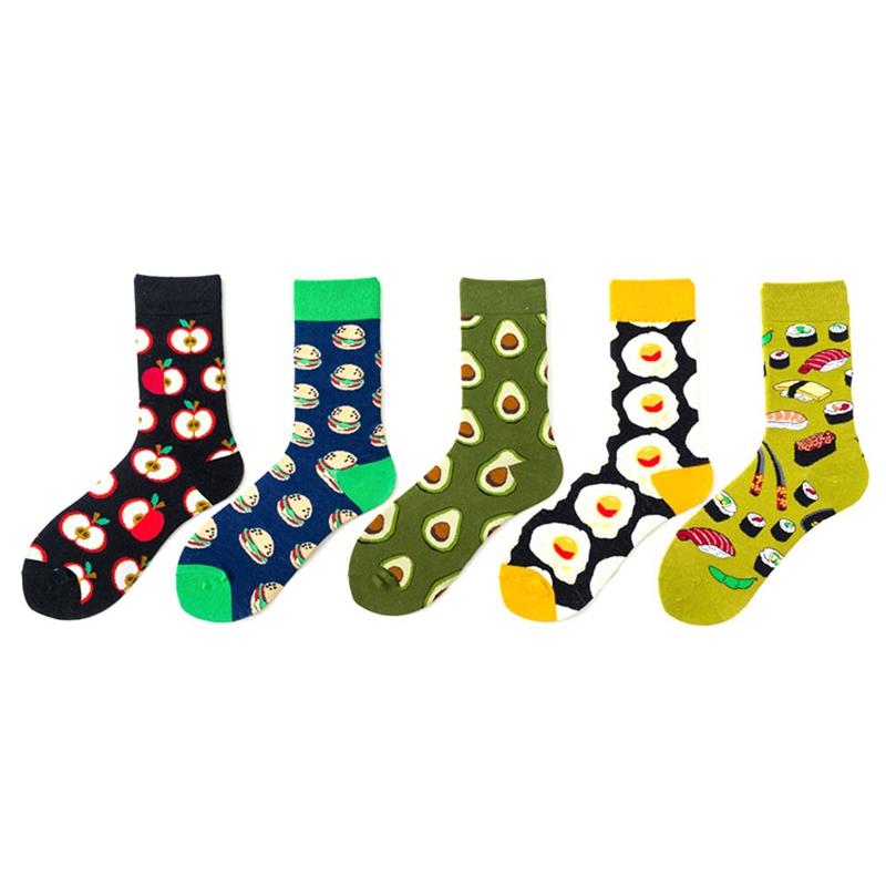 Skarpetki damskie wiosenne i letnie z motywem tropikalnych owoców, unisex, wesołe, japońskie, rurki, z awokado i bananem, z ilustracją
