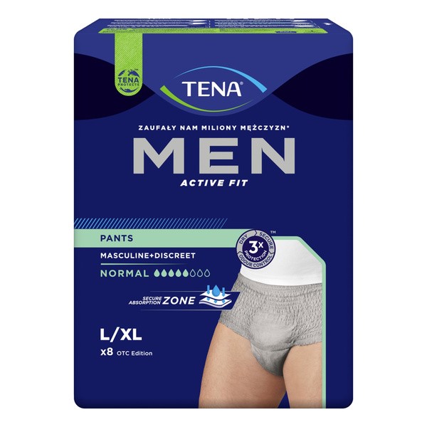 Tena Men Pants Normal OTC Edition, majtki chłonne, rozmiar L/XL, grey, 8 szt.