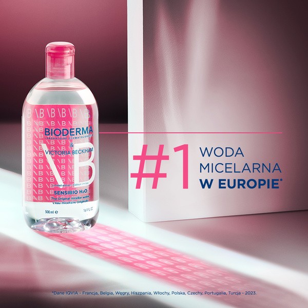 Bioderma Sensibio H2O, edycja limitowana x Victoria Beckham, woda micelarna do skóry wrażliwej, 500 ml