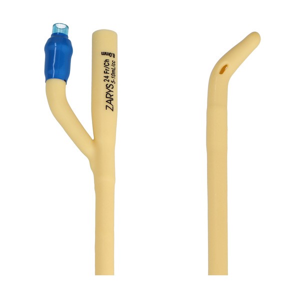 Zarys, urologiczny cewnik Foley'a, dwudrożny z plastikową zastawką, i końcówką Tiemanna, 24/5-10ml, 1 szt.